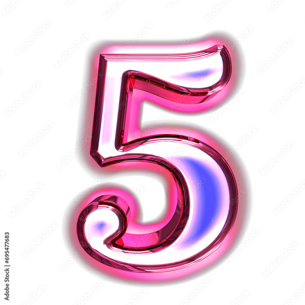 Blue symbol in a pink frame with glow. number 5 Blue symbol in a pink frame with glow. number 5