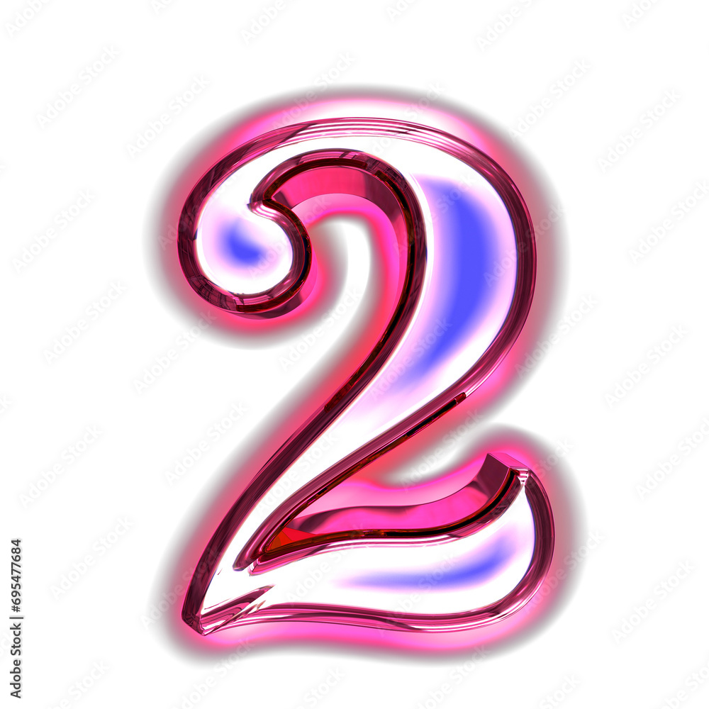 Blue symbol in a pink frame with glow. number 2 Blue symbol in a pink frame with glow. number 2