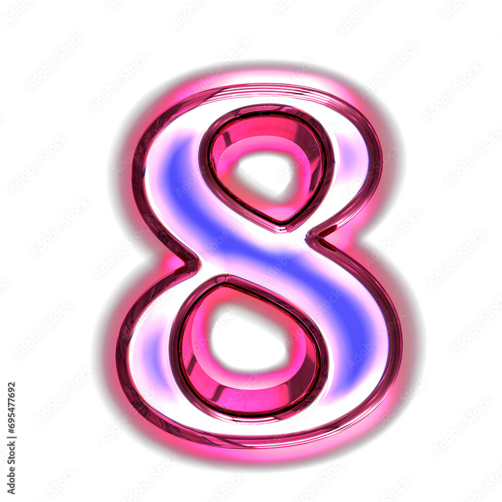 Blue symbol in a pink frame with glow. number 8 Blue symbol in a pink frame with glow. number 8