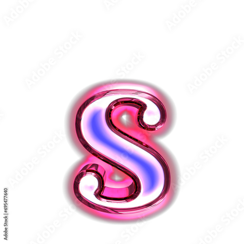 Blue symbol in a pink frame with glow. letter s photo