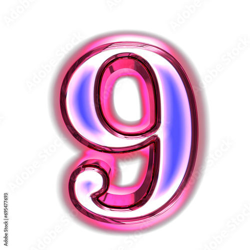 Blue symbol in a pink frame with glow. number 9