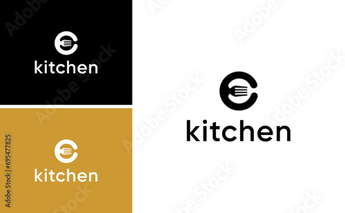 creative chef  restaurant kitchen logo design with letter c vector