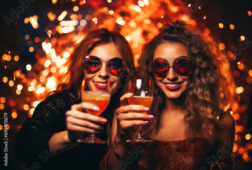 girls holding party glasses at a new year party