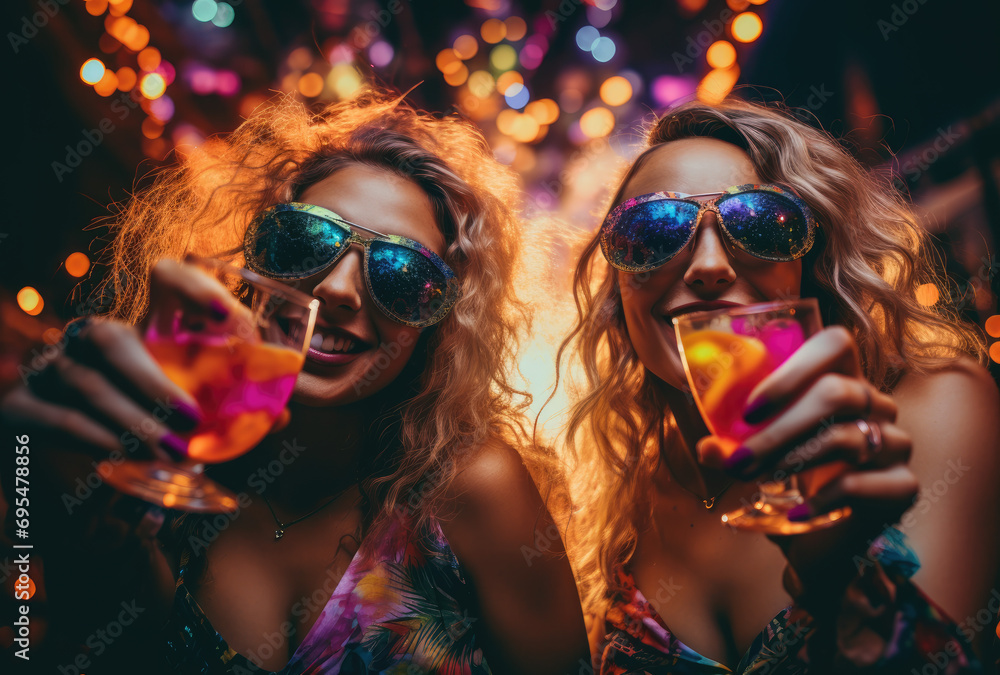 girls holding party glasses at a new year party