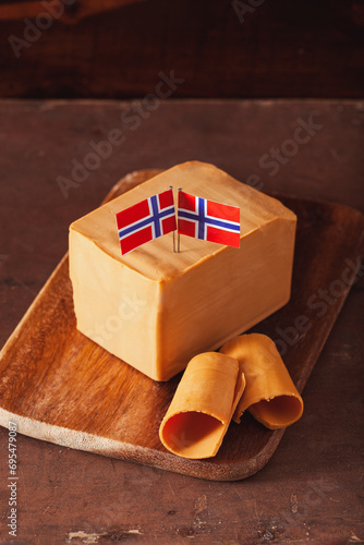 Norwegian brunost traditional brown cheese photo