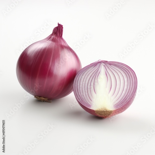 Half sliced of onion on white background.