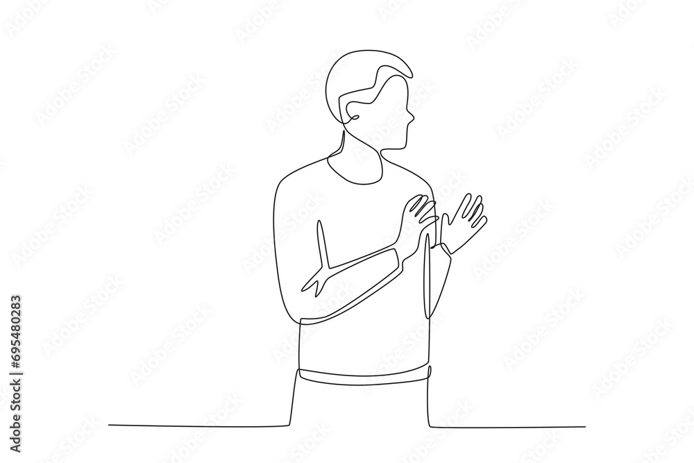 A man prepares to applaud. Applause one-line drawing