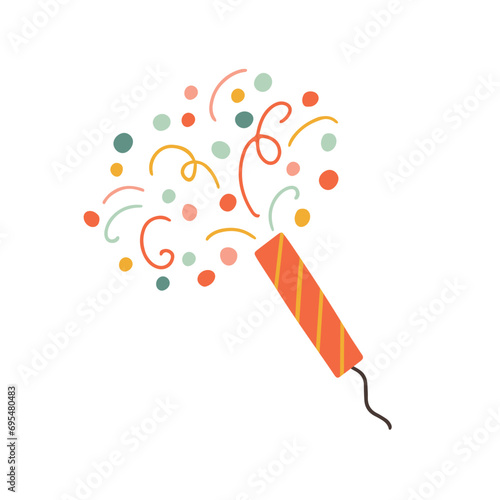 Festive cracker made of confetti. Cute vector illustration in simple hand drawn modern style. Pastel palette. Isolate on a white background.