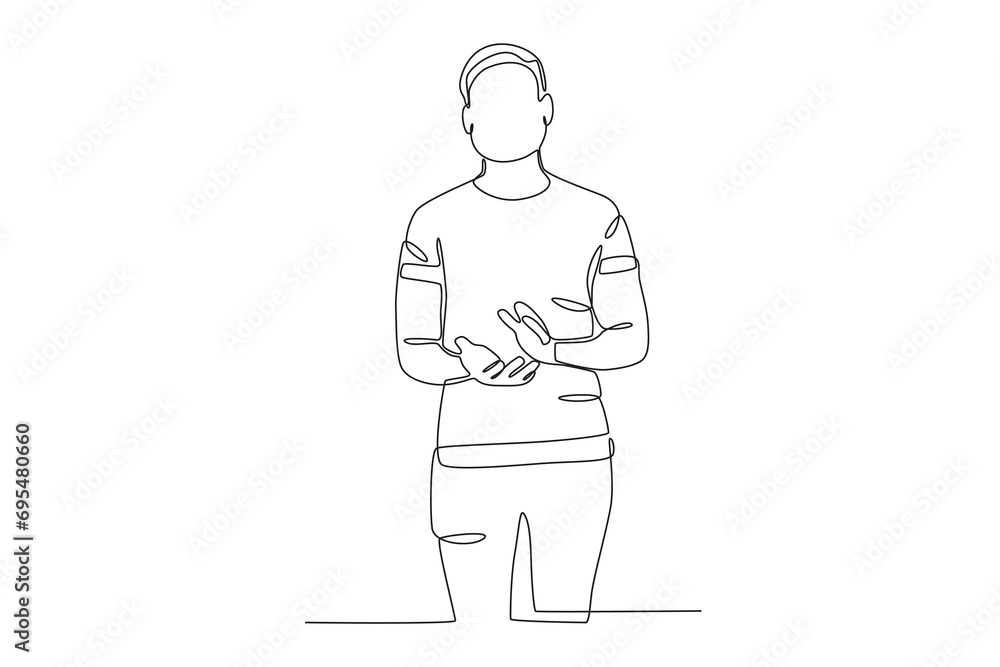 A man gave support with applause. Applause one-line drawing A man gave support with applause. Applause one-line drawing