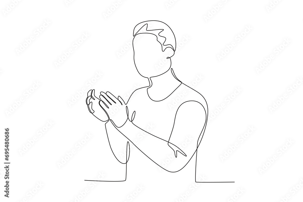 Close sight of a man clapping. Applause one-line drawing