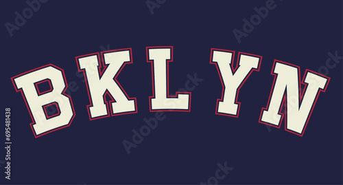 NYC, Brooklyn college typography graphics with shield for t-shirt. New York, Bklyn college league apparel print. Vector illustration.