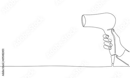 Hair dryer one line continuous. Line art Hair dryer outline. Hand drawn vector art