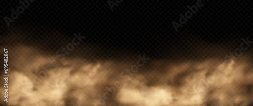 Realistic cloud of brown dust on transparent background. Sandstorm, sand cloud. Vector illustration photo