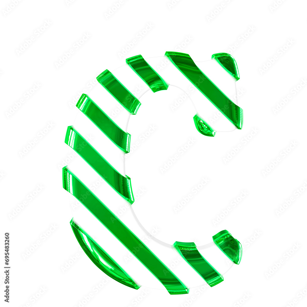 White symbol with thin green diagonal straps. letter c White symbol with thin green diagonal straps. letter c