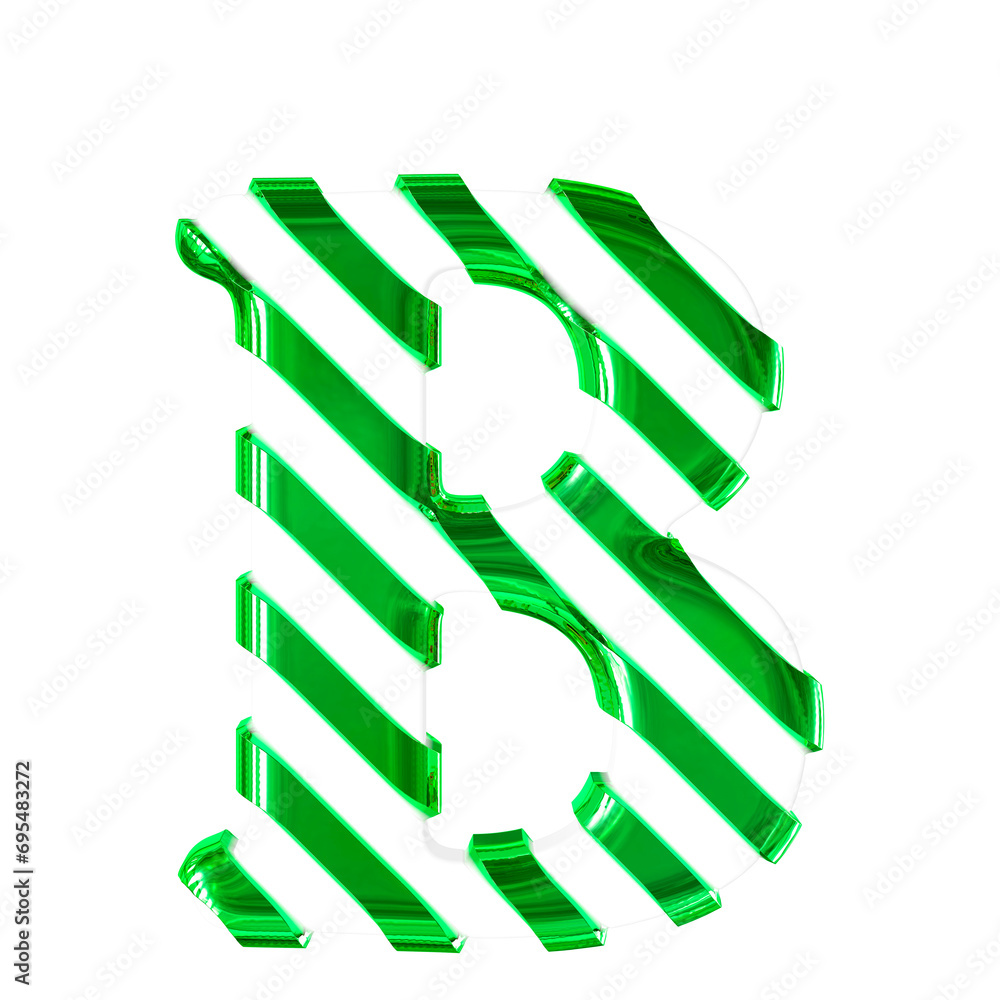 White symbol with thin green diagonal straps. letter b White symbol with thin green diagonal straps. letter b