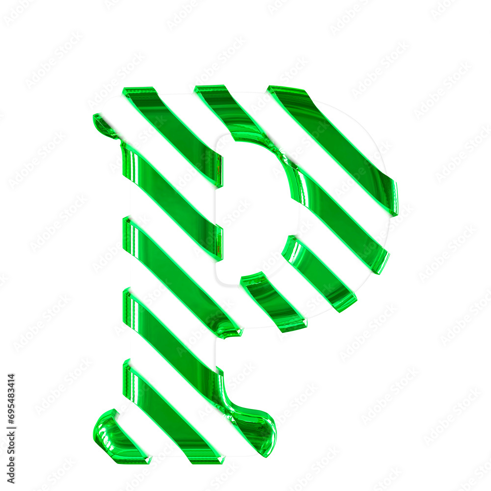 White symbol with thin green diagonal straps. letter p White symbol with thin green diagonal straps. letter p