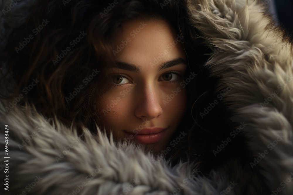 Generative AI close up picture of happy young person wrapped in warm laundry blanket