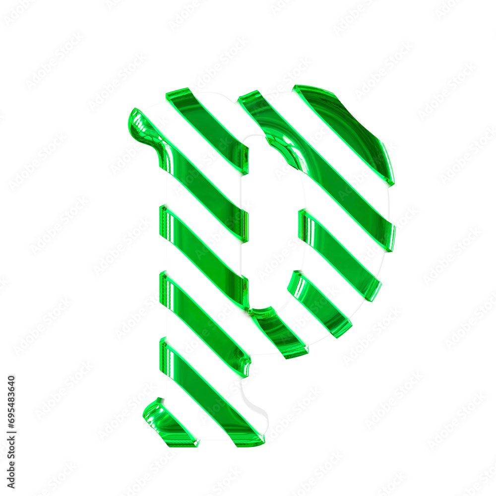 White symbol with thin green diagonal straps. letter p White symbol with thin green diagonal straps. letter p