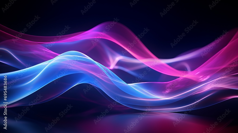 Obraz premium Pink and blue lines on a dark background. Gradient flowing wave lines.