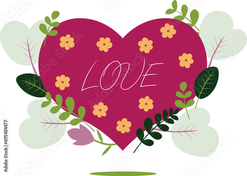 aspberry heart, vector illustration with herbarium