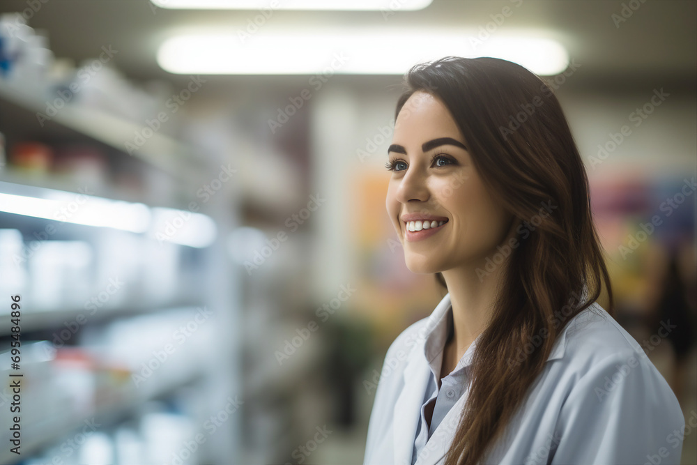Φωτογραφία AI generated photo of charming woman in the apothecary shop store