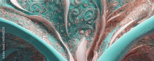 a close up of a vase with a blue and pink design