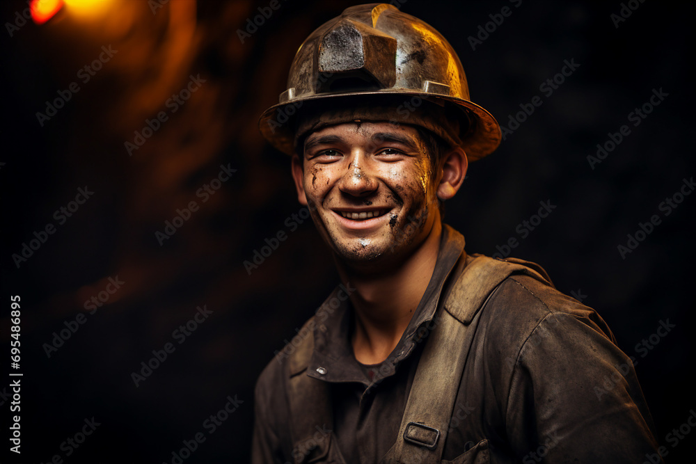 Person in protective helmet extracting energy resources and natural minerals generative AI Person in protective helmet extracting energy resources and natural minerals generative AI