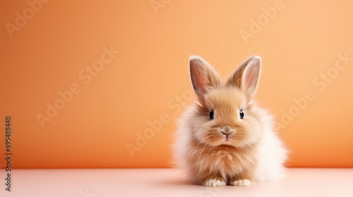 Cute Easter bunny on peach fuzz color background © Natalia