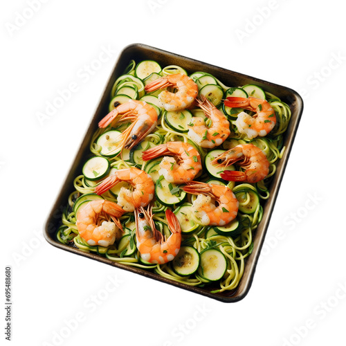 Easy Sheet Pan Shrimp with Zucchini Noodles  Illustration Art with a Transparent Background Generative AI.