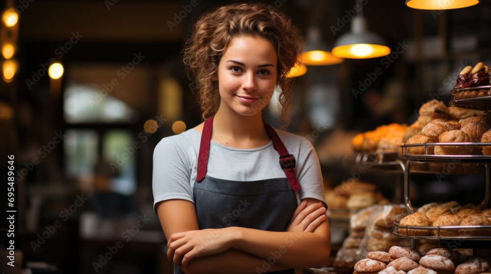 Small business female owner in bakery shop Small business female owner in bakery shop