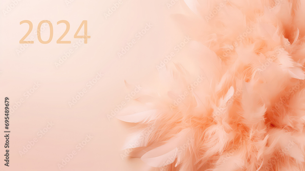 Peach Fuzz fluffy background texture Color of the year 2024 text