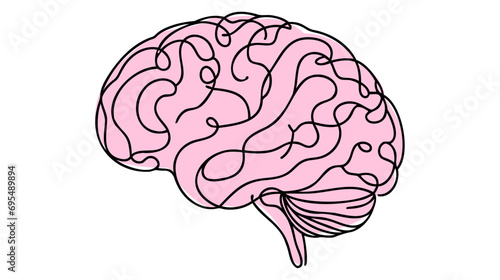 One single line drawing of human brain for memorizing medical clinic logo identity. Psychological office icon logotype concept. Dynamic continuous line draw design vector graphic illustration