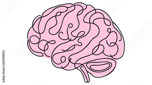 One single line drawing of human brain for memorizing medical clinic logo identity. Psychological office icon logotype concept. Dynamic continuous line draw design vector graphic illustration