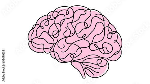 One single line drawing of human brain for memorizing medical clinic logo identity. Psychological office icon logotype concept. Dynamic continuous line draw design vector graphic illustration