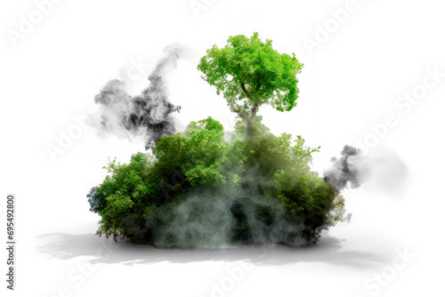 Carbon pollution realistic clouds surrounded green trees cutout on  transparent background  png file