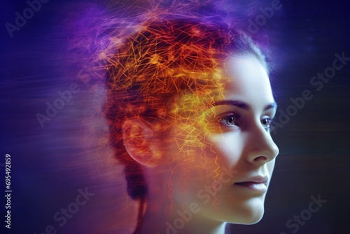 Cybernetic Visionary  A Futuristic Woman Navigates Brain Waves and Mind Control  Pioneering Business Features with Technological Mastery