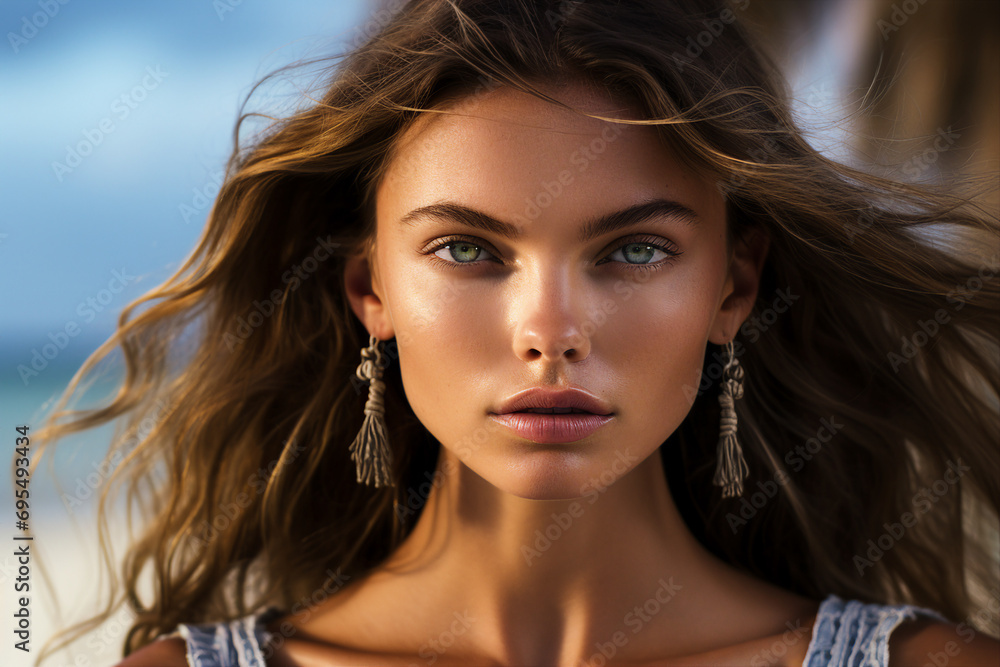 Generative AI portrait of beautiful landscape summer paradise exotic island traveler joy Generative AI portrait of beautiful landscape summer paradise exotic island traveler joy