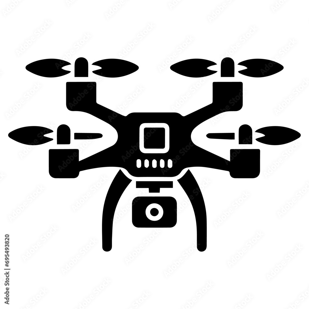 Minimal Quadcopter icon vector silhouette, white background, fill with black 