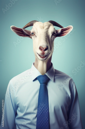 Goat wearing human clothes, office worker