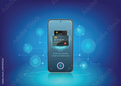 Payment application interface, a modern and secure mobile showcasing options for both credit and debit card payments. The design focus on privacy and security, featuring a sleek, user-friendly layout.