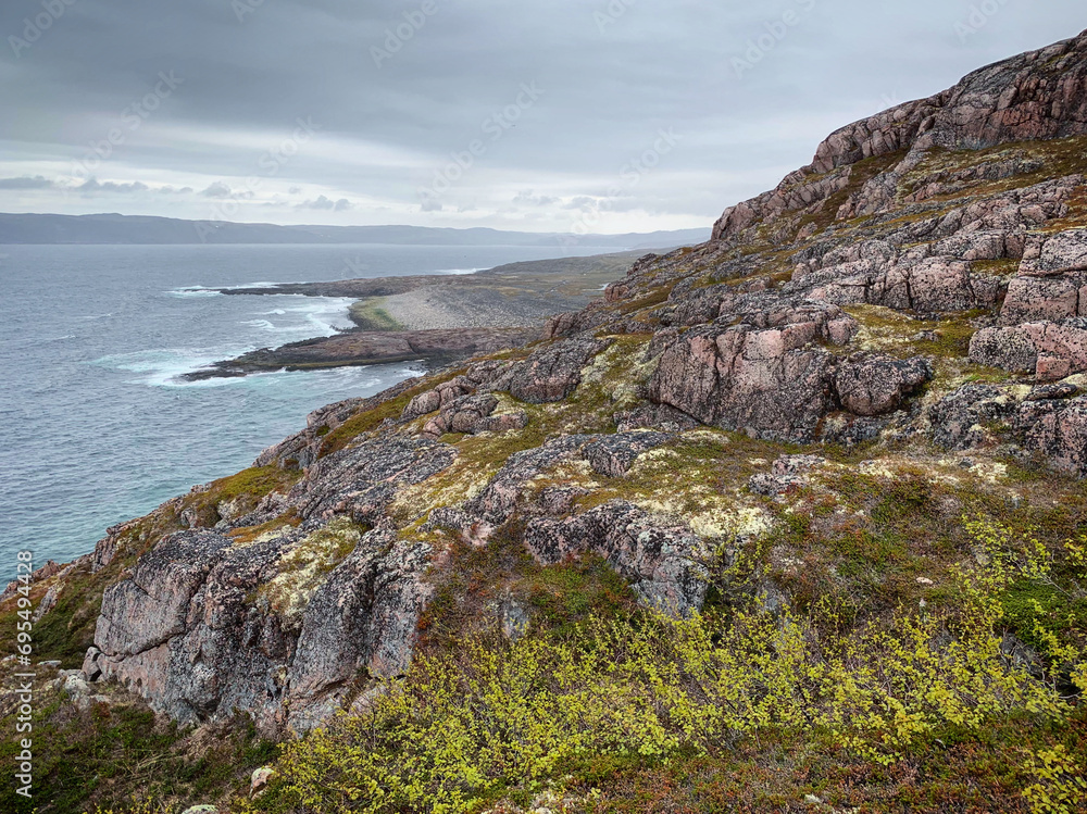 Cliffs at the coast of Arctic Ocean near Teriberka, Russia, June 2019