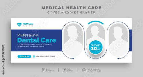 Medical Health Care Facebook cover for Hospital Clinic Dental Doctor and Pharmacy, Editable horizontal Social media posts ads for Medical Care, advertisement promotional website cover banner template
