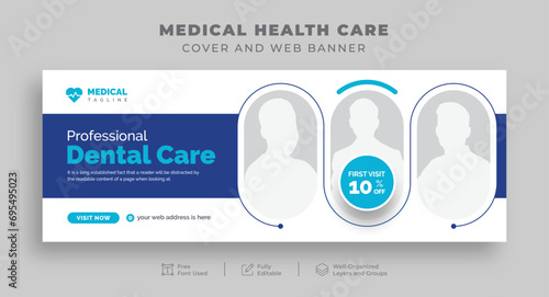 Medical Health Care Facebook cover for Hospital Clinic Dental Doctor and Pharmacy, Editable horizontal Social media posts ads for Medical Care, advertisement promotional  website cover banner template