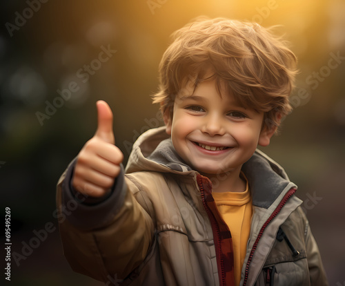 Young Boy Giving a Thumbs Up  Positive Gesture and Approval. Perfect for Expressing Positivity  Encouragement  and Approval in Various Visual Content