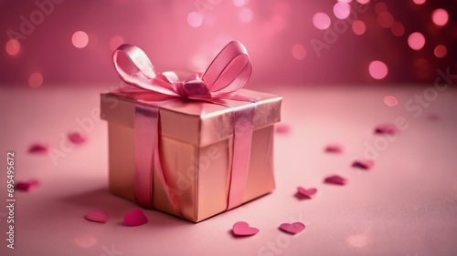 Affetto Incastonato- Scatola Regalo Rosa con Delicato Nastro su Sfondo Rosa per San Valentino