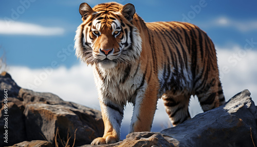a proud siberian tiger on a rock
