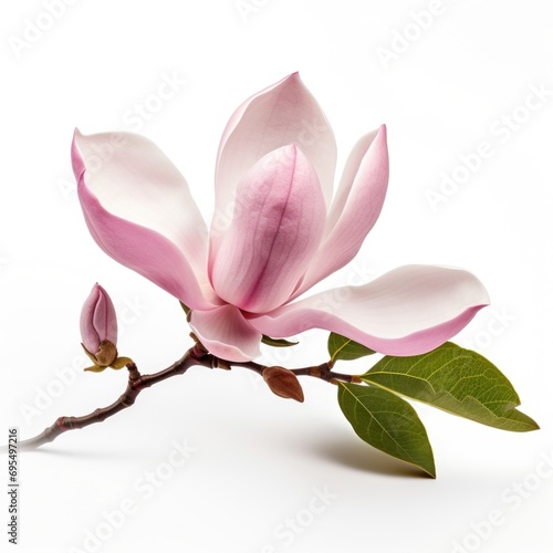 A pink flower on a twig on a white background. © tilialucida