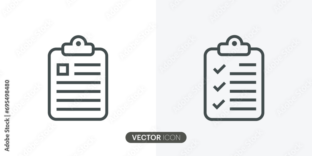 Set of Clipboard icons set, Clip board outline vector icon with Checklist with check marks,Check List flat line icon. Editable stroke.vector illustration. - obrazy, fototapety, plakaty 