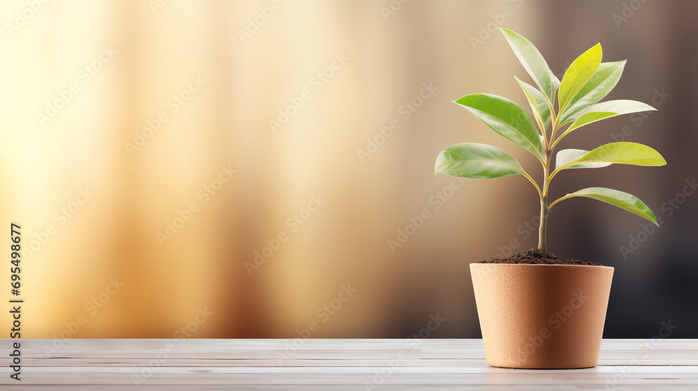 Small green plant on wooden background with copyspace isolated background Small green plant on wooden background with copyspace isolated background