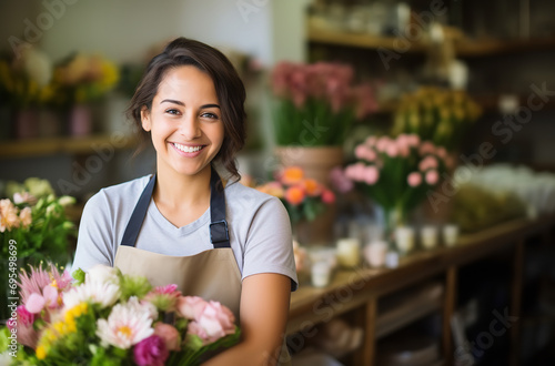Smiling flower shop worker in business portrait stock photography © Nate